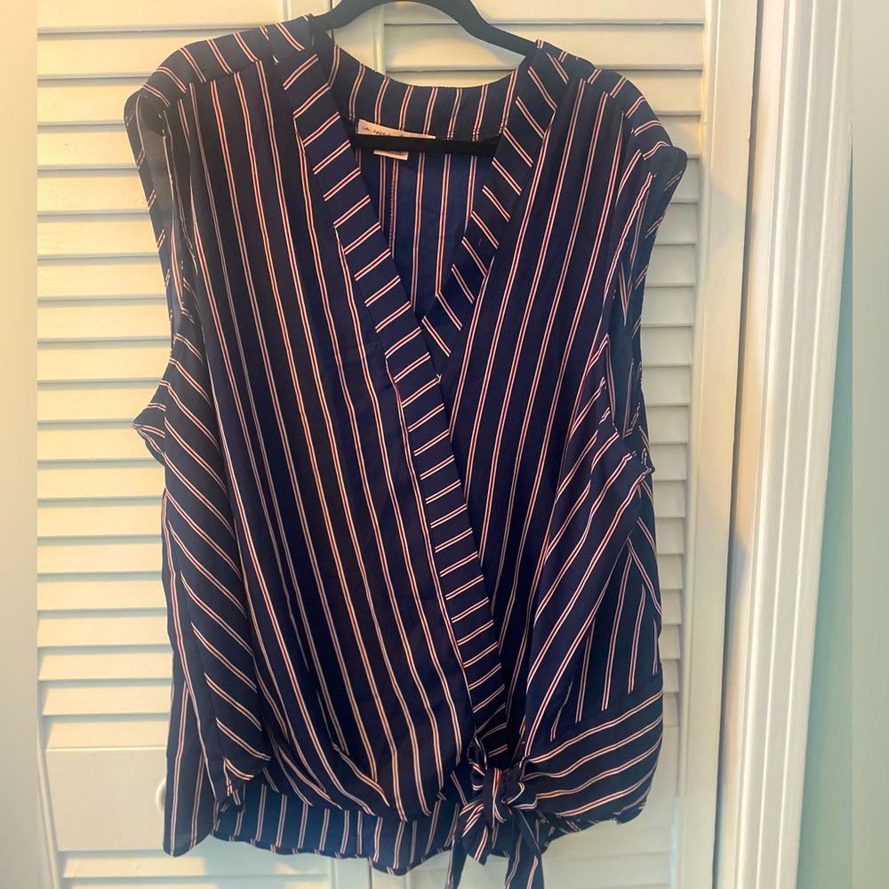❤️ HOST PICK ❤️ Every Story Pinstriped Faux Wrap Shirt